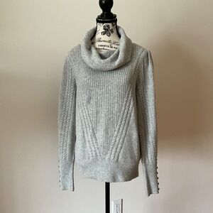 NWOT Tahari women sweater with cowl neck cable knit.Light Gray color in Size L.